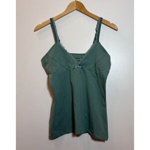 Pact Womens Medium Organic Cotton Lace Trim Camisole Sage Green Babydoll Strap